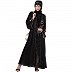 Front open abaya with hand work- Black-Golden